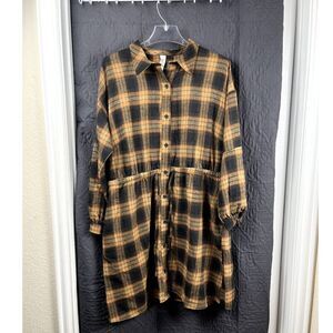 Blooming Jelly Button Down LS Collared Flannel Plaid Shacket SZ L Western Fall